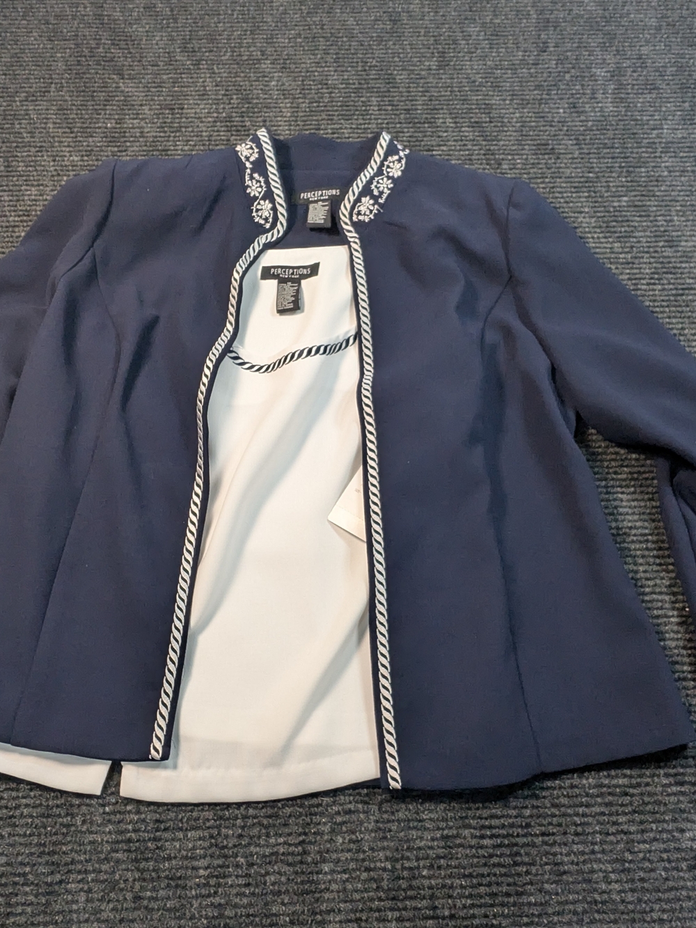 Perceptions Navy Embroidered Trim Women's Jacket